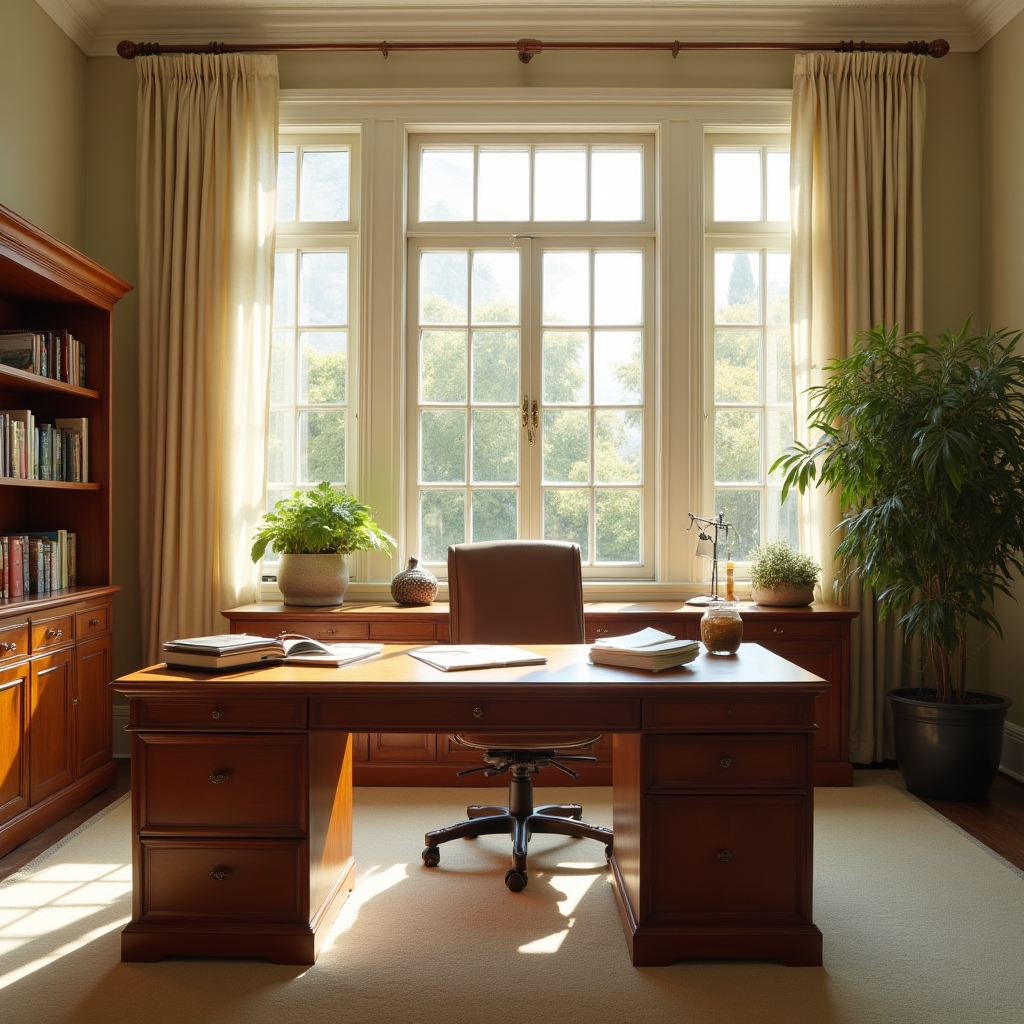 Bright, organized workspace at the Neveho San Diego office, with natural light and professional educational materials
